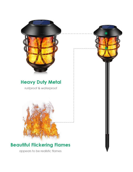 Antorchas Solares TomCare de Metal 4 Piezas con Llama Realista Antorchas Solares TomCare de Metal 4 Piezas con Llama Realista