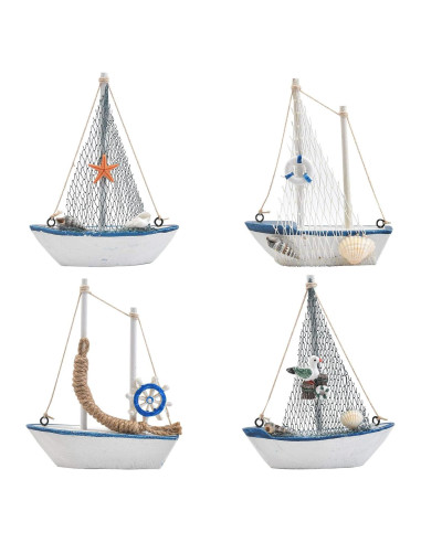 Set de 4 Veleros Decorativos de Madera BUYGO - Estilo Náutico