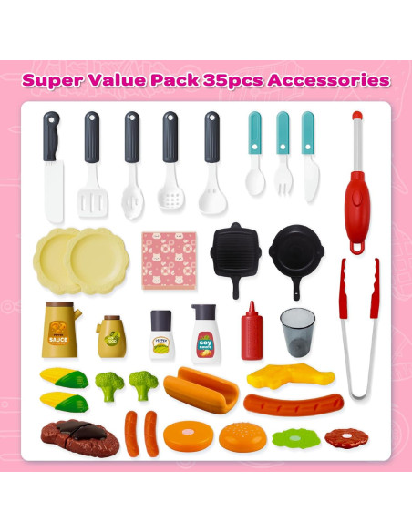 Juego de Cocina Parrilla Rosa AuroTops con Luz y Sonido Juego de Cocina Parrilla Rosa AuroTops con Luz y Sonido