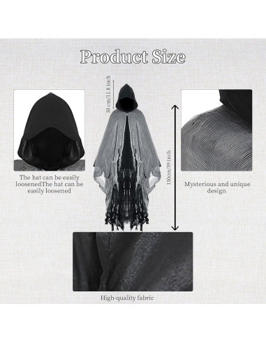 Capa Medieval de Halloween Unisex Negra y Blanca 150 cm