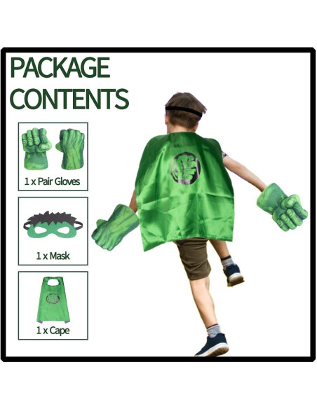 Disfraz de Superhéroe Hulk para Niños - Capa Verde y Guantes Disfraz de Superhéroe Hulk para Niños - Capa Verde y Guantes
