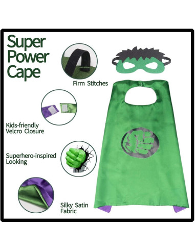Disfraz de Superhéroe Hulk para Niños - Capa Verde y Guantes