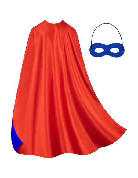Conjunto Capa y Máscara Superhéroe Doble Cara Adulto Azul Rojo Conjunto Capa y Máscara Superhéroe Doble Cara Adulto Azul Rojo