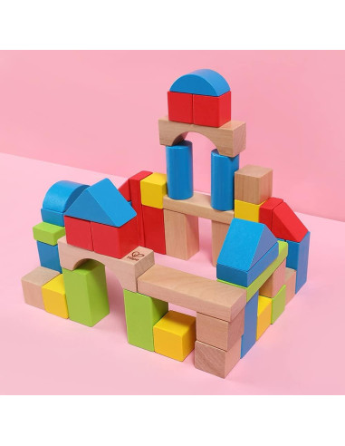 Bloques de Madera Hape - Set Educativo 50 Piezas Colores Brillantes