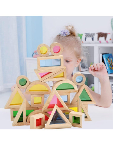 Juego de Bloques de Madera Agirlgle 24 Pcs Arcoíris Educativo
