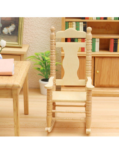Silla mecedora de madera Jojofuny 1:12 navideña para muñecas