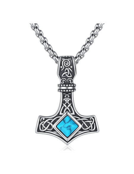 Collar Mjolnir Thor Plata Esterlina 925 con Turquesa 27.5x20mm Collar Mjolnir Thor Plata Esterlina 925 con Turquesa 27.5x20mm