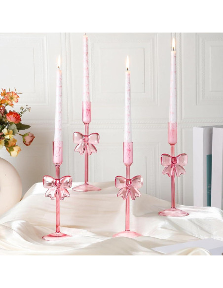 Soportes de Velas de Vidrio Rosa LTMWFH - Juego de 2, 21.3cm Soportes de Velas de Vidrio Rosa LTMWFH - Juego de 2, 21.3cm
