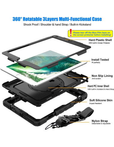 Funda SEYMAC para iPad 6ta/5ta/Air 2/Pro 9.7, Protección 360
