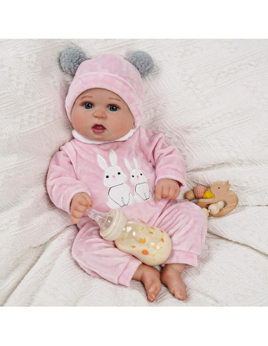Set de Ropa para Muñeca Reborn Babeside 2 Pcs Rosa con Sombrero