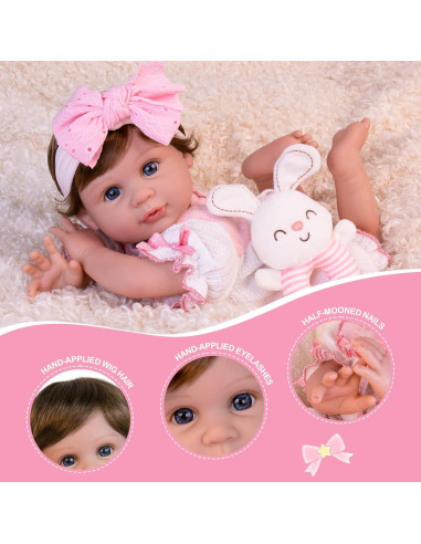 Muñeca Reborn Aori 55.88 cm Rosa con Chupete y Certificado