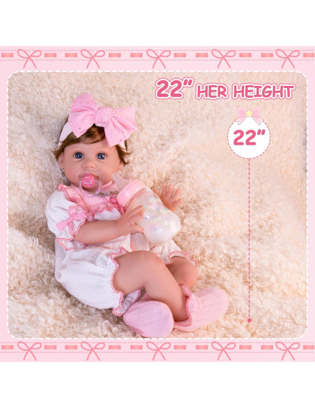 Muñeca Reborn Aori 55.88 cm Rosa con Chupete y Certificado Muñeca Reborn Aori 55.88 cm Rosa con Chupete y Certificado