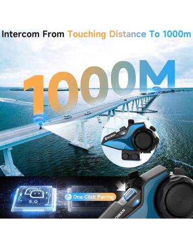 Intercomunicador Moman H2E para Motocicleta, Doble Chip, 25h