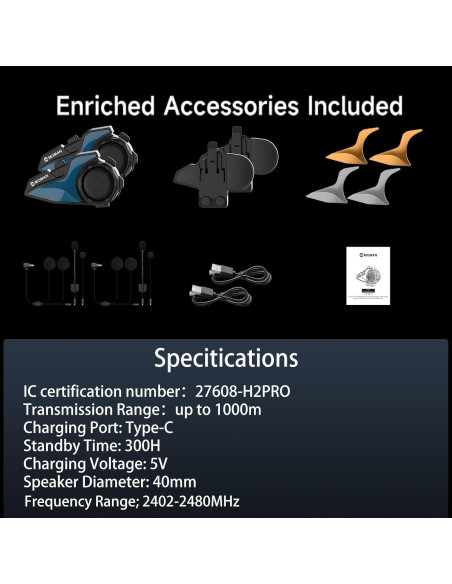 Intercomunicador Moman H2E para Motocicleta, Doble Chip, 25h Intercomunicador Moman H2E para Motocicleta, Doble Chip, 25h
