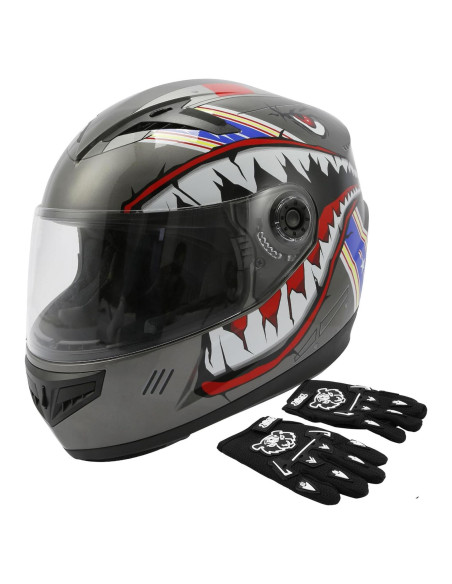 Casco Integral TCT-MOTORPARTS para Niños con Guantes - Tiburón Gris Casco Integral TCT-MOTORPARTS para Niños con Guantes - Tiburón Gris