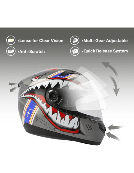 Casco Integral TCT-MOTORPARTS para Niños con Guantes - Tiburón Gris Casco Integral TCT-MOTORPARTS para Niños con Guantes - Tiburón Gris