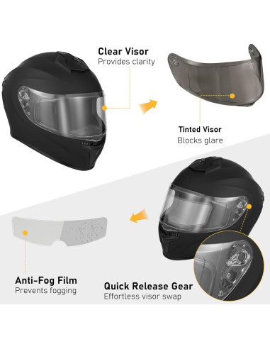 Casco de Motocicleta Favoto Full Face Negro Mediano con 2 Visores