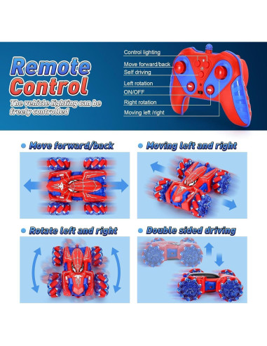 Coche de Control Remoto AOONTYEN Acrobático Doble Lado Rojo