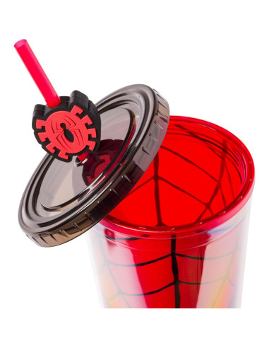 Taza Fría Spider-Man Silver Buffalo 710 ml con Popote y Tapa