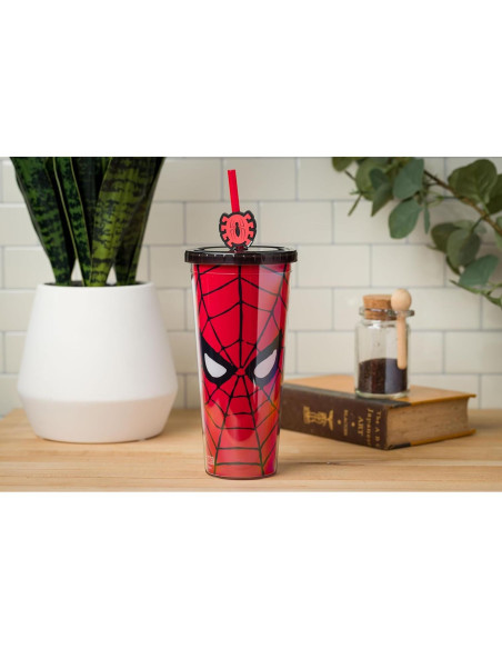 Taza Fría Spider-Man Silver Buffalo 710 ml con Popote y Tapa Taza Fría Spider-Man Silver Buffalo 710 ml con Popote y Tapa