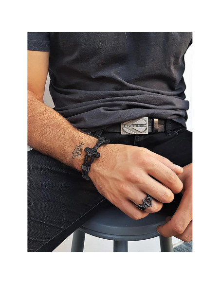 Pulsera de Cuero Trenzado Negra Bandmax con Colgante Thor Pulsera de Cuero Trenzado Negra Bandmax con Colgante Thor