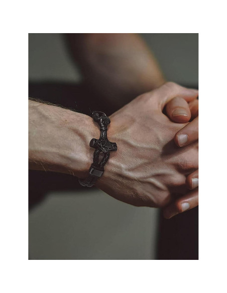 Pulsera de Cuero Trenzado Negra Bandmax con Colgante Thor Pulsera de Cuero Trenzado Negra Bandmax con Colgante Thor