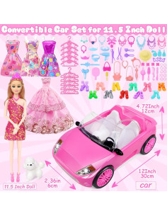 Juego de Muñeca y Coche Convertible Rosa 78 Piezas TDDS9 2
