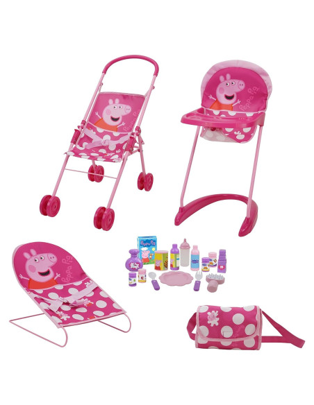 Set de Juego Peppa Pig 19 Piezas Cochecito Silla Alta Columpio Set de Juego Peppa Pig 19 Piezas Cochecito Silla Alta Columpio
