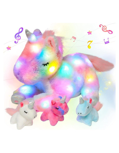 Unicornio de Peluche Musical LED Hopearl 48 cm con 3 Bebés