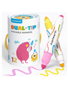 Marcadores Lavables JUPITEARTH 12 Colores Doble Punta 1-8MM