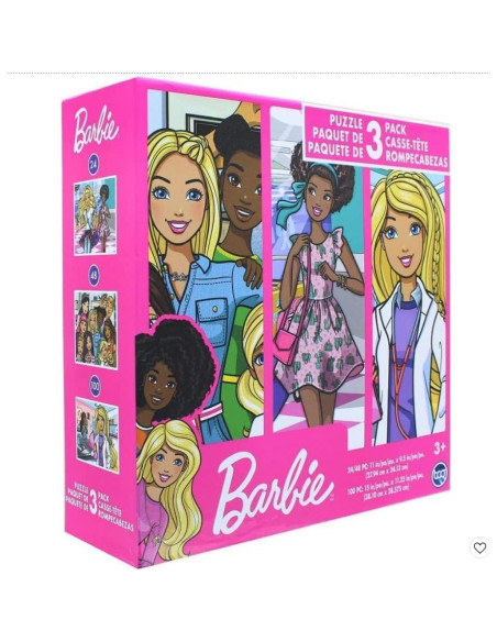 Conjunto de Rompecabezas Barbie 24, 48 y 100 Piezas con Stickers Conjunto de Rompecabezas Barbie 24, 48 y 100 Piezas con Stickers