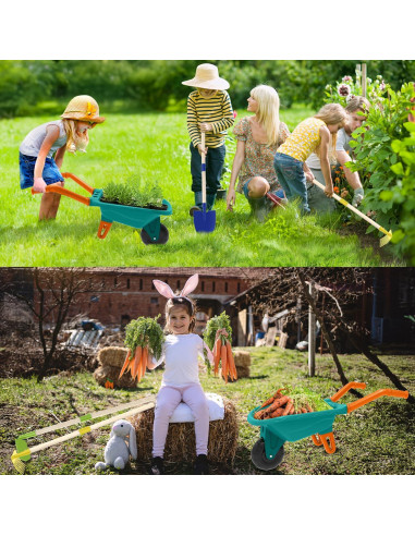 Juego de Jardinería para Niños Qtioucp con Carretilla Verde