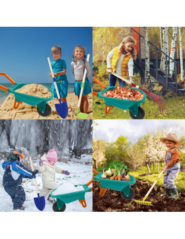 Juego de Jardinería para Niños Qtioucp con Carretilla Verde