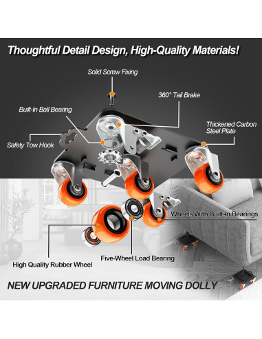 Dolly de Muebles MYUEA 5 Ruedas 1498 kg con Guardas