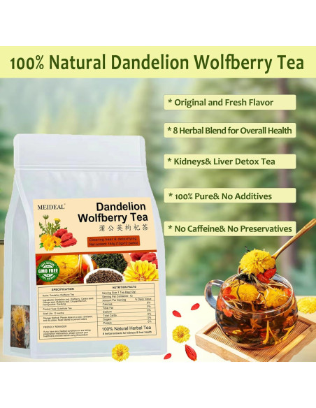 Té Orgánico de Diente de León y Goji Meideal 144g 12 Piezas Té Orgánico de Diente de León y Goji Meideal 144g 12 Piezas