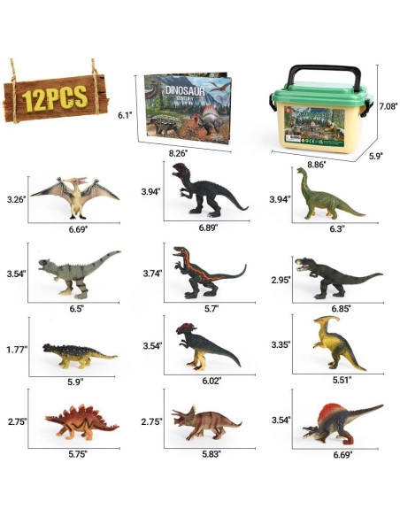 Juguetes de Dinosaurios OENUX 12 Figuras Realistas con Libro Juguetes de Dinosaurios OENUX 12 Figuras Realistas con Libro