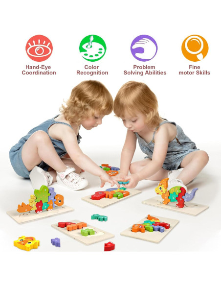 Puzzles de Madera Dinosaurios Quanquer 6-Pack para Niños 3-5 Años Puzzles de Madera Dinosaurios Quanquer 6-Pack para Niños 3-5 Años