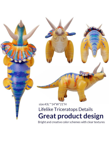 Juguete Inflable Dinosaurio Triceratops HOHQB 109 cm para Niños