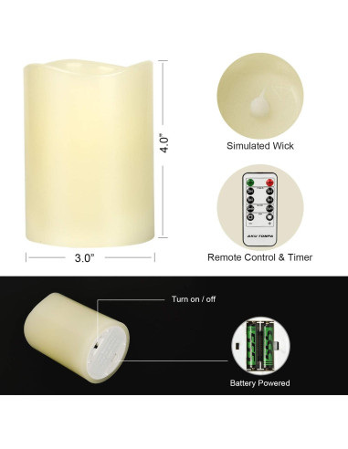 Juego de 6 Velas LED Marfil AKU TONPA con Control Remoto