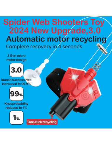 Lanzador de Telaraña ZY Rojo 2.44m Recargable USB para Niños