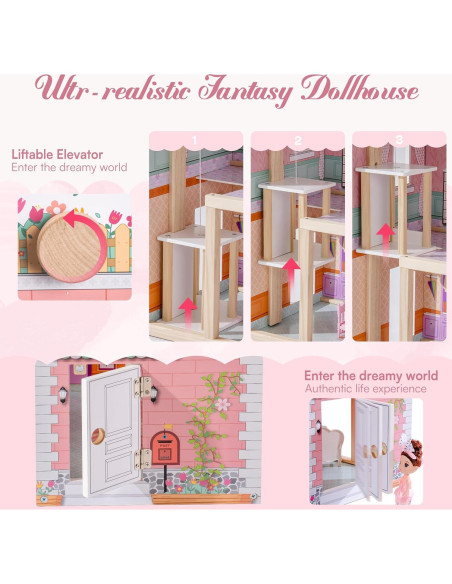 Casa de Muñecas de Madera ROBOTIME con 24 Piezas Rosa Casa de Muñecas de Madera ROBOTIME con 24 Piezas Rosa