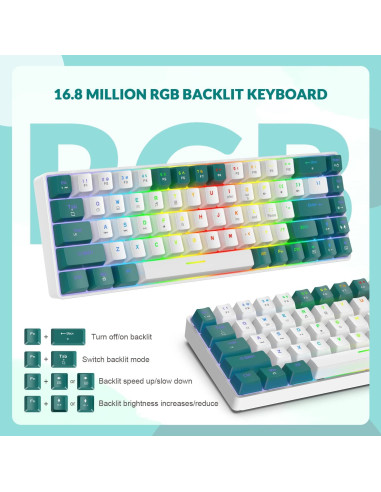 Teclado Mecánico ZIYOU LANG RK-T8 68 Teclas RGB Verde