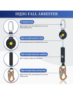 Línea de vida retráctil DIJJIG 6 pies con mosquetón de acero 2