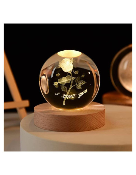 Bola de Cristal 3D Coyoohouse con Base de Madera LED 7.62cm Bola de Cristal 3D Coyoohouse con Base de Madera LED 7.62cm