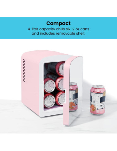 Nevera Personal Chefman Espejada 4L Portátil Rosa