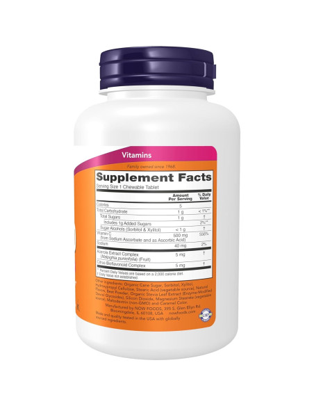 Vitamina C-500 NOW, 100 Tabletas Masticables Sabor Cereza Vitamina C-500 NOW, 100 Tabletas Masticables Sabor Cereza