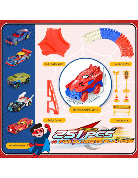 Pista de Carreras Araña Aetyni 251 Piezas para Niños 3-8 Años Pista de Carreras Araña Aetyni 251 Piezas para Niños 3-8 Años