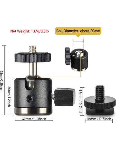 Cabezal de bola mini UTEBIT 20mm con zapata 1/4" para cámara Cabezal de bola mini UTEBIT 20mm con zapata 1/4" para cámara