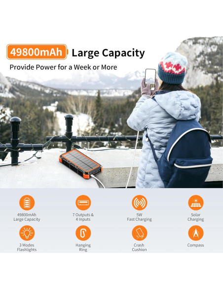 Banco de Energía Solar 49800mAh Cargador Inalámbrico QC 3.0 Naranja Banco de Energía Solar 49800mAh Cargador Inalámbrico QC 3.0 Naranja