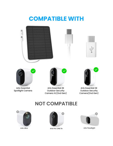Cargador Solar WININMETA 5W para Cámara Arlo Essential 2da Gen